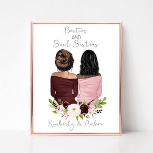 Best Friends Birthday Gifts, Custom Best Friend Print, Digital Art, Bridesmaids Gift, Girlfriends Picture, Sister Prints, Besties Gift