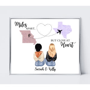 À des kilomètres de distance mais près d&#39;eux, impression meilleur ami, cadeau d&#39;amitié interurbaine, cadeau de déménagement meilleur ami, photo personnalisée d&#39;un état à l&#39;autre.