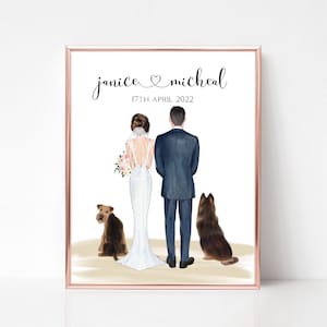 Personalisierter Hochzeitsdruck mit Hund, Braut und Bräutigam, Mr und Mrs, Hochzeitsandenken, Hochzeitsdruck mit Haustieren, Jungvermählten, Familiendruck
