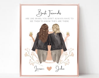 Best Friends Are Like Stars Personalized Print, Best friends Gift Picture, Sisters Illustration, BFF Custom Gift, Digital Art for Friends