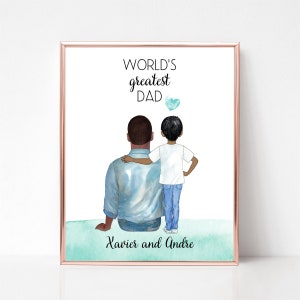 World&#39;s Greatest Dad, Personalized Dad Print, Daddy witk Kids Portrait, Father with Son, Dad with Daughter, Fathers Day Gift from Children