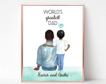 World's Greatest Dad, Personalized Dad Print, Daddy witk Kids Portrait, Father with Son, Dad with Daughter, Fathers Day Gift from Children