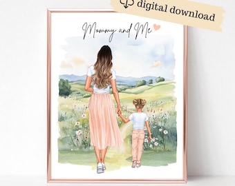 Mommy and Me Personalized Digital Art, Mother and Toddler Art, Mom - Daughter Custom Portrait, Mothers Day Gift from Husband, Family Print