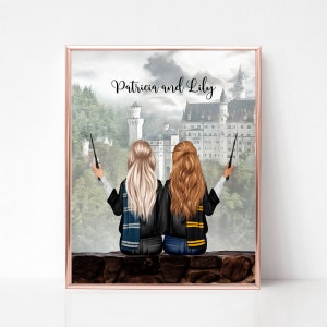 Personalised Wizard Print, Wizards School, Wizard Portrait, Best Friend Birthday Gift, Besties Gift, Wizard Bestie Gift, Halloween Gift