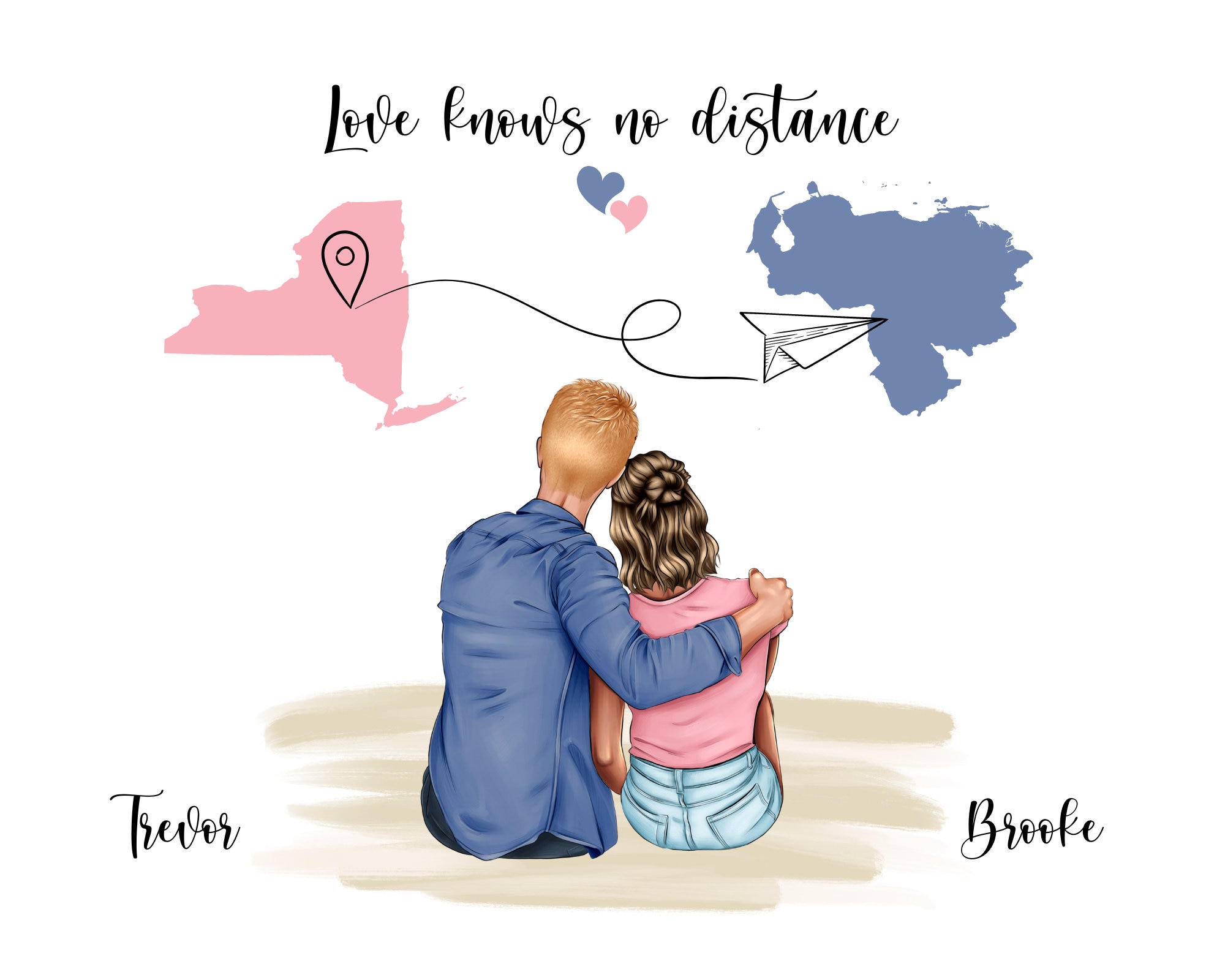 Couple embracing across a map, symbolizing love knows no distance in LDRs.