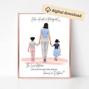 Personalized Digital Auntie Print, Mother&#39;s Day Gift for Aunt, Long Distance Gift from Niece, Custom Aunty Nephew and Niece Portrait Picture