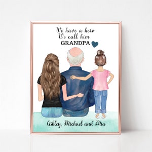 Custom Father's Day Print, Personalized Fathers Day Grandpa Gift, Grandfather and Kids Print, Grandpa Portrait, Custom Grandchildren Picture