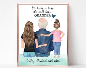 Custom Father's Day Print, Personalized Fathers Day Grandpa Gift, Grandfather and Kids Print, Grandpa Portrait, Custom Grandchildren Picture