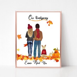 Our Thanksgiving, Personalized Couple Thanksgiving Print, Couple with Pets Portrait, Gift for Her, Gift for Him, Boyfriend Appreciation Gift