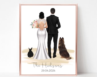 Personalized Wedding Print with Pets, Mr and Mrs Print, Bride and Groom Gift, Wedding Gift for Bride, Wedding Keepsake, Gift for the Groom.