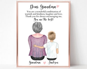 Thank You Gift for Granny, Mother's Day Print, Grandma with Grandkids Portrait, Personalized Digital Print, Custom Quote Grandma Print.
