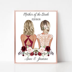 Mother of the Bride Gift, Mother of the Bride Illustration, Wedding Parent Print, Customized Wedding Print, Custom Wedding Illustration