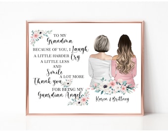 Personalized Grandma Gift, Mother's Day Gift For Grandma, Gift from Granddaughter, Christmas Gift, Custom Grandma And Granddaughter Print