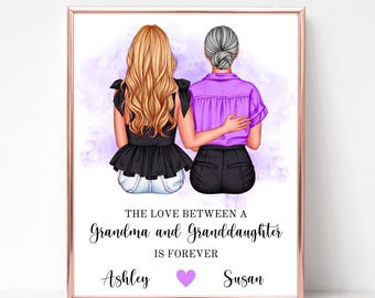 Grandmother and Granddaughter Custom Portrait, Mothers Day Print for Grandma, Nanny Gift, Granny Gift, Meemaw Gift from Granddaughter