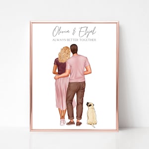 Personalised Family Dog Print, Couple with Dog Print, Couple and Pet Portrait, Couple Illustration, Anniversary Gift, Valentine's Day Gift