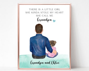 Personalized Fathers Day Grandpa Gift, Custom Father's Day Print, Grandfather and Kids Print, Grandpa Portrait, Custom Grandchildren Picture