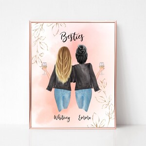 Besties Picture, Personalized Best Friends Digital Portrait, Printable for Friend, Birthday Gift, Christmas Gift for Bestie, Custom Print