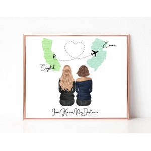 Love Knows No Distance, Custom Best Friend Print, Long Distance Friendship Gift, Best Friend Moving Gift, Custom State To State Picture