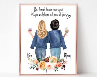 Benutzerdefinierter bester Freund Druck, personalisiertes Geschenk, digitale Datei, benutzerdefiniertes Porträt, bester Freund Geburtstagsgeschenk, Ferngeschenk, Freundschaftsgeschenk