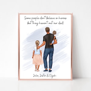 Custom Father&#39;s Day Gift, Birthday Gifts, Personalised Dad Print, Daddy and Son Print, Father Gift from Wife, Daddy and Daughter Picture