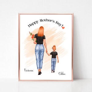 Happy Mother&#39;s Day Print, Mother and Daughter Picture, Mom and Preschool Child Print, Gift for Mother, Printable for Mother&#39;s Day, Mum Gift