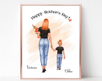 Happy Mother's Day Print, Mother and Daughter Picture, Mom and Preschool Child Print, Gift for Mother, Printable for Mother's Day, Mum Gift