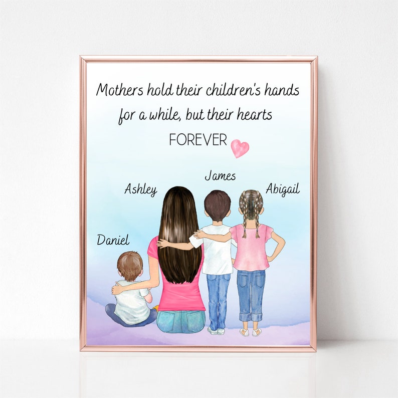 Custom Mother's Day Gift, Mother Gift, Family Portrait, Gift for Mom, Mom Print, Mother and Daughter, Birthday Gift for Mom, Mother and Son image 10