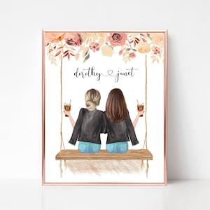 Personalized Two Best Friends Portrait, Mom Daughter Print, Two Women Picture, Christmas Gift for Her, Custom Sisters Print, Birthday Gift