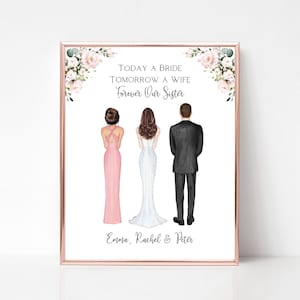 Today a Bride, Tomorrow a Wife, Forever Our Sister, Wedding Print for Bride, Gift for Bride, Personalized Bride Portrait with Siblings