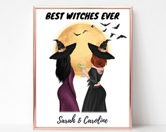 Halloween Print, Best Witches Ever, Basic Witches, Funny Halloween Gift, Best Friends Picture, Custom Bestie Gifts, Custom Witch Portrait