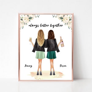 Personalized Best Friends Print, Custom Quote Two Besties Gift, Elegant Best Friends Picture, Sisters Birthday Print, Friend Birthday Gift