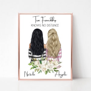 Best Friends Birthday Gift, Best Friend Portrait, Friendship Art, Bestie Gift, Long Distance Friend, Personalized Print, Best Friend Picture