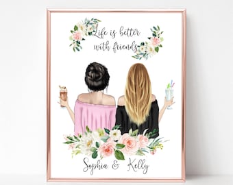 Best Friends Birthday Gifts, Custom Best Friend Print, Digital File, Bridesmaids Gift, Girlfriends Picture, Downloadable Prints For Friends