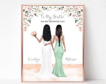 Braut und Schwester Porträt, Brautjungfer Druck, Dankeschön Geschenk für Schwester, Schwester Hochzeitsandenken, benutzerdefinierte Hochzeitsdruck, druckbar für die Braut