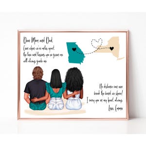 Moving Away from Family Gift, Thank You Gift for Parents, Custom Daughter with Parents Print, State to State Picture, Leaving for College