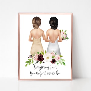 Mother of the Bride Illustration, Gift for Mom from Bride, Wedding Keepsake, Mother and Daughter Portrait, Thank You Mom Gift, Digital Art