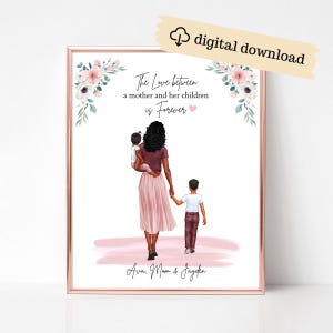 Personalized Mother with Baby and Toddler Portrait, Mothers Day Gift, Custom Digital Wall Art, Mommy and Me, Birthday Gift for Mum