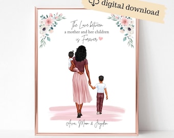 Personalized Mother with Baby and Toddler Portrait, Mothers Day Gift, Custom Digital Wall Art, Mommy and Me, Birthday Gift for Mum