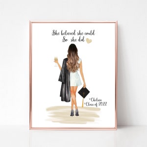 Custom Graduation Portrait, Printable Personalized Grad Gift, Digital Illustration for Her, Best Friend Grad Gift, Custom Roomie Gift