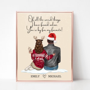 Of All The Weird Things, Christmas Gift For Couples, Funny Gift for Husband and Wife, Personalized Christmas Portrait, Online Dating Gift.