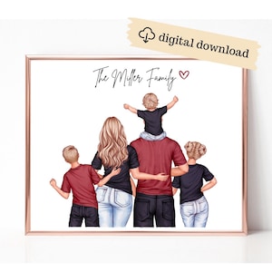 Custom Digital Portrait Family Print, Personalized Gift for Family, Our Family Print, Gift for Mom Dad, Housewarming Gift, Father&#39;s Day Gift