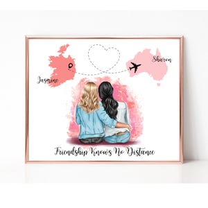 Freundschaft kennt keine Entfernung, beste Freunde Druck, personalisiertes Geschenk für Bestie, Ferngeschenk, Land zu Land Druck, Weihnachtsgeschenk