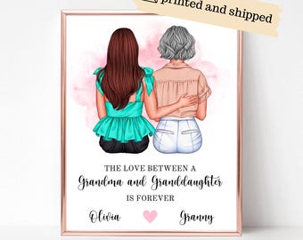 Personalized Grandma & Granddaughter Portrait Print, Custom Art