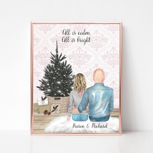 Personalized Christmas Couple Portrait, Gift for Him, Gift for Her, Digital Printable Art for Husband, Christmas Gift for Wife, Couple Print