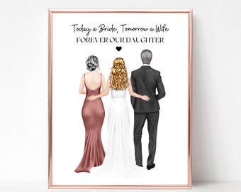 Aangepaste tekening ouders van de bruid, moeder van de bruid print, vader van de bruid portret, gepersonaliseerde geschenken, digitale trouwkunst