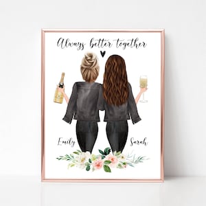 Best Friends Birthday Gifts, Best Friends Portrait, Friendship Art, Bestie Gift, BFF Gift, Personalized Print, Christmas Best Friend Picture
