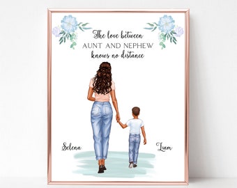 Personalized Auntie Print, Aunt Gift, Mother&#39;s Day Gift for Aunt, Gift from Nephew, Christmas Gift for Aunt, Custom Family Picture