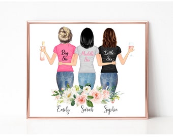 Custom Sister Gift, Best Sister Gift, Sister Moving Away Print, Long Distance Sisters Gift, Sisters Birthday Gifts, Big Sister Little Sister