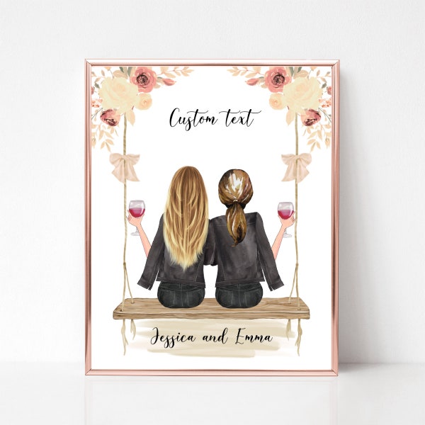 Best Friend Birthday Gift, Best Friend Gift, Personalized Gifts, Family Portrait, Best Friends Print, Sister Print, Gift for Mother