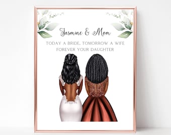 Regalo para la madre de la novia, dibujo para la madre de la novia, impresión personalizada de boda para madre e hija, recuerdo de boda, regalo de agradecimiento para mamá